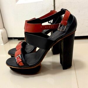 TOD’S Black And Brown Leather Ankle Strap Platform Sandals Size 36.5